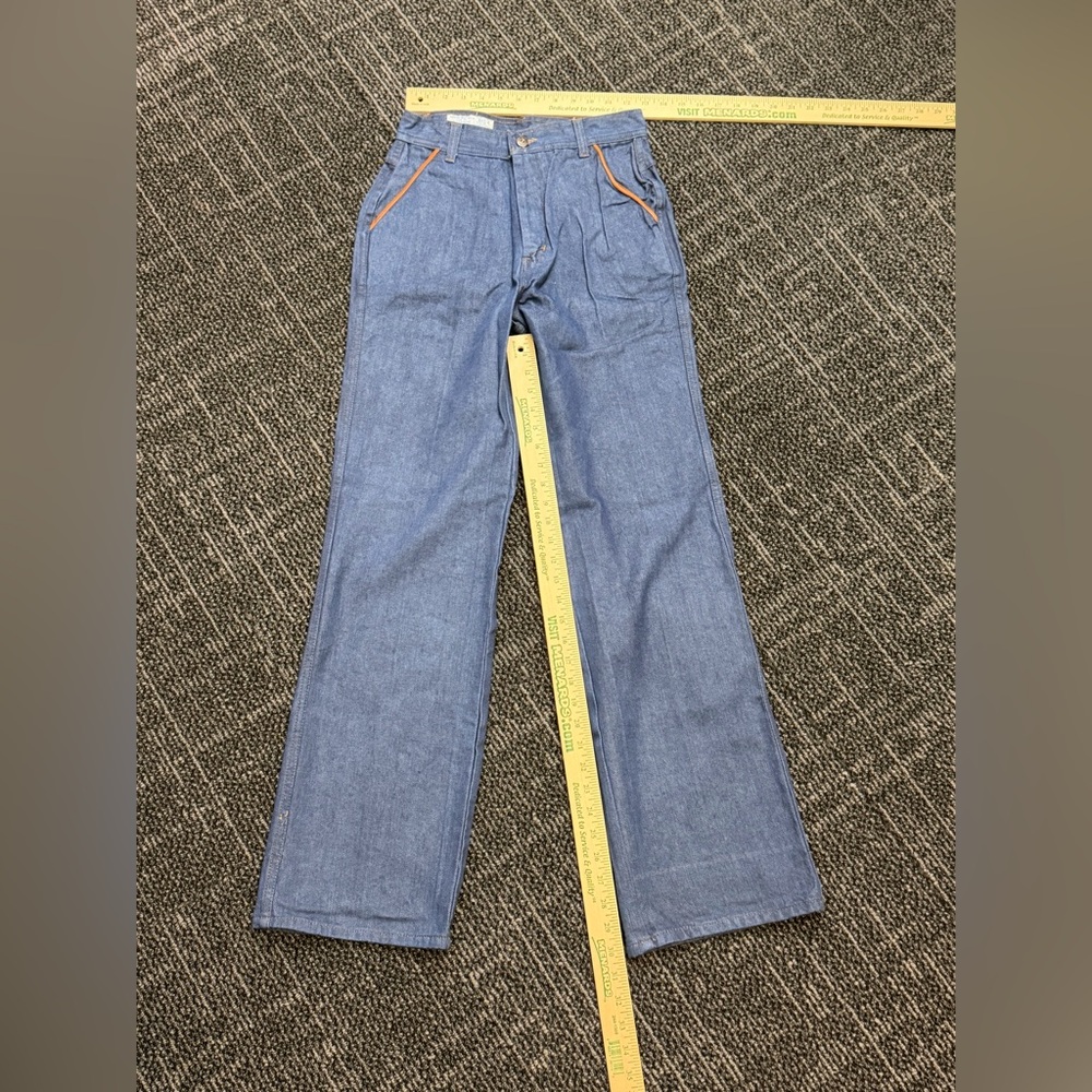 1970s Sears Fashions Blue Jeans with Faux Brown Leather Trim on Pockets Size 10P